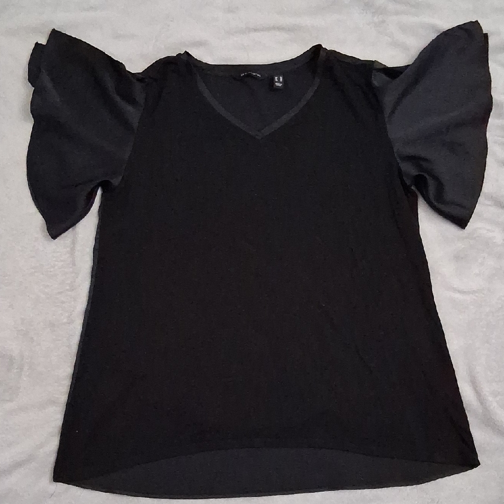H by Halston Black Flutter Sleeve Blouse